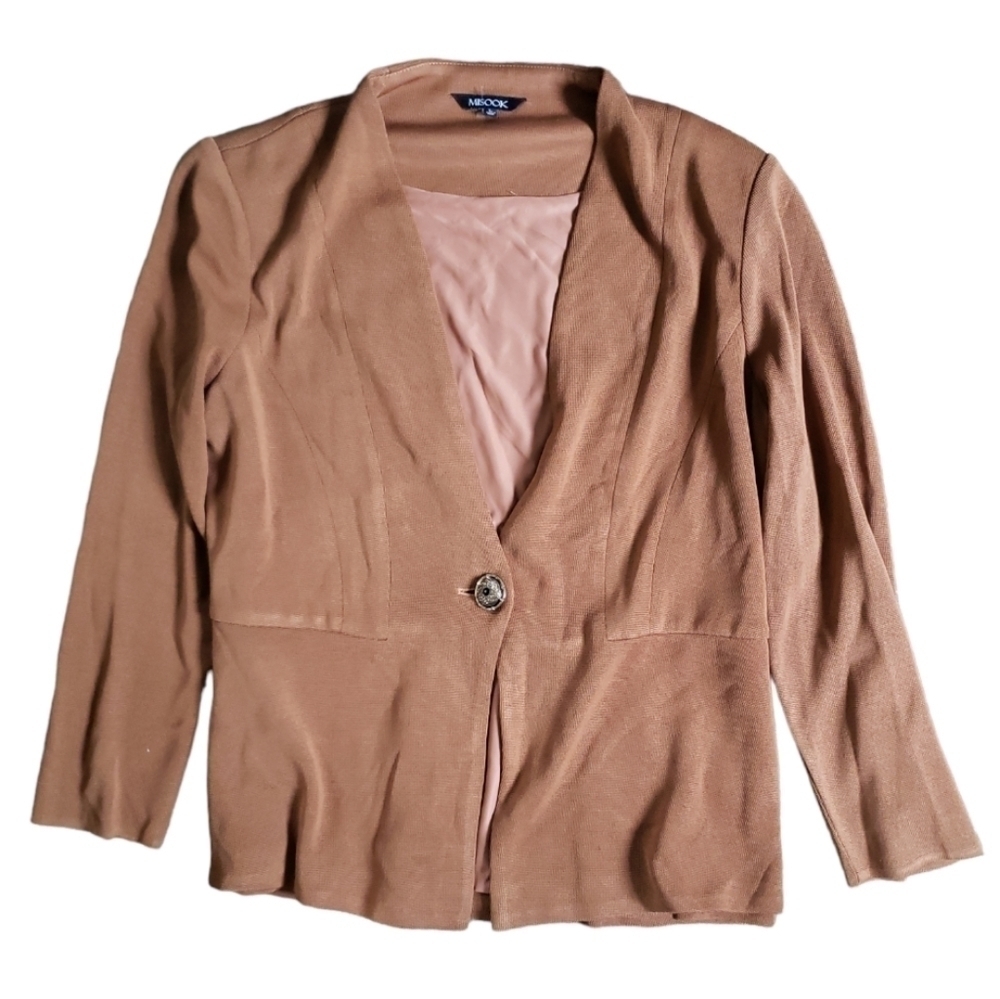 Misook Brown Padded Shoulders Cardigan Jacket Size L